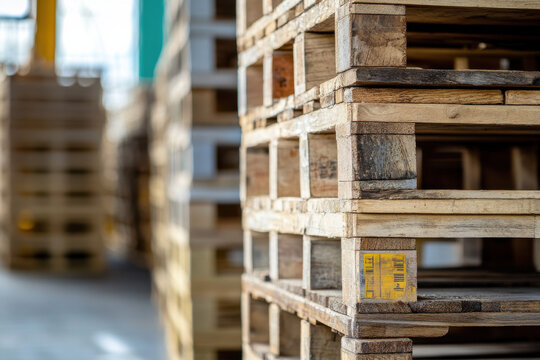 Logistics workers in a warehouse organizing pallets for shipment