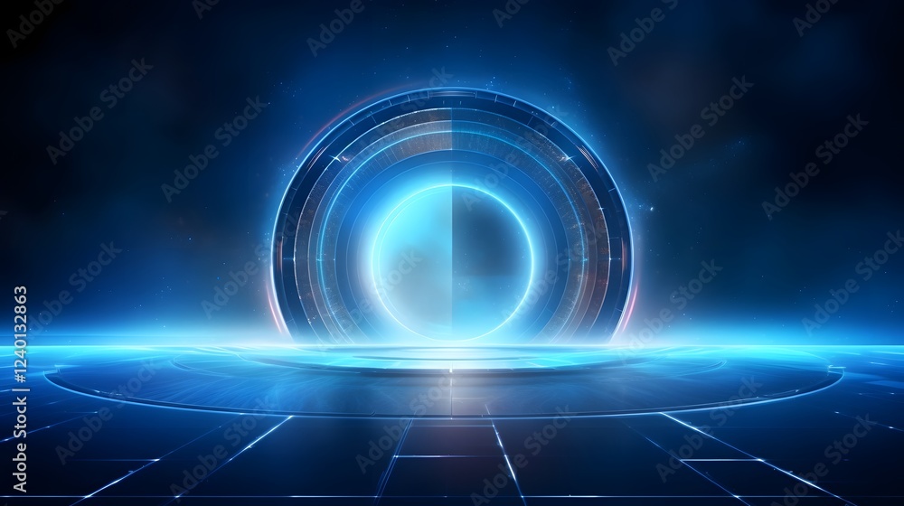 Poster futuristic abstract hologram digital technology concept with geometric shapes lines and luminous ele