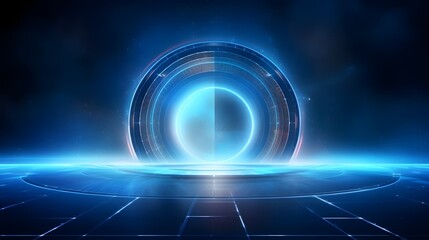 Obraz premium Futuristic abstract hologram digital technology concept with geometric shapes lines and luminous elements Showcasing a modern innovative and visually striking digital design