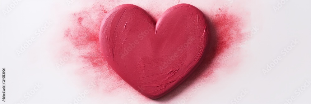 Poster creating a vibrant heart shape with red paint on a white canvas background. generative ai