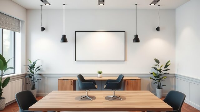A mockup of a modern office wall art with a stylish workspace setup for a professional look, professional, mockup, blank