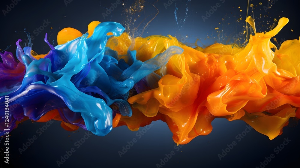 Poster vibrant and dynamic color splash design with fluid flowing paint strokes and bold energetic color to