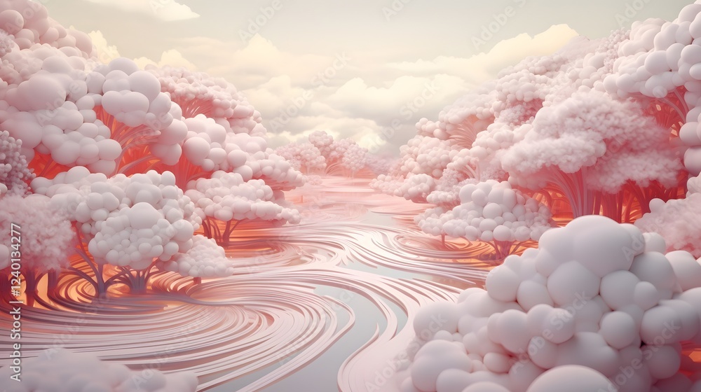 Poster captivating surreal dreamscape featuring a striking composition of abstract 3d shapes geometric form