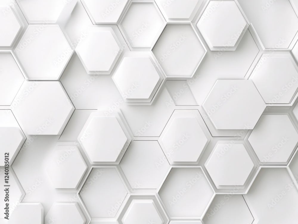 Poster white geometric pattern of hexagons in a three dimensional arrangement with soft shadows