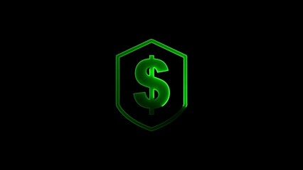 neon dollar icon illustration on black background.