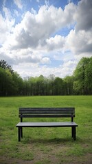 Serene Solitude: A park bench under a vast sky