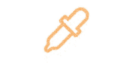 Icon eye dropper is made of yellow grains of sand. Some grains of sand fall down. Transparent background. Black