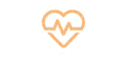Icon heartbeat is made of yellow grains of sand. Some grains of sand fall down. Transparent background. Black