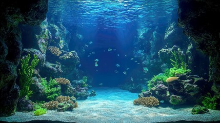 Obraz premium Enthralling Underwater Scene: Vibrant Coral Reef, Diverse Marine Life, and Sunlit Depths