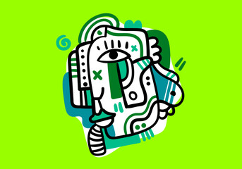 hand drawn abstract face illustration featuring expressive lines, unique shapes, and artistic details.