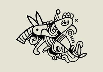 hand drawn abstract face illustration featuring expressive lines, unique shapes, and artistic details.