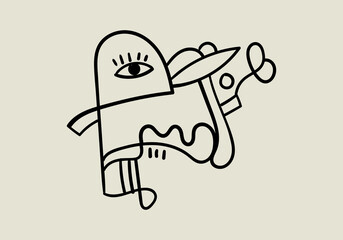 hand drawn abstract face illustration featuring expressive lines, unique shapes, and artistic details.