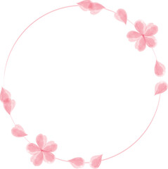 水彩の桜の花と水彩の線の丸フレーム