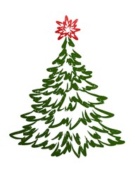 New Year green tree with star. 