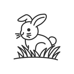 Rabbit animal with grass line icon isolated vector illustration.