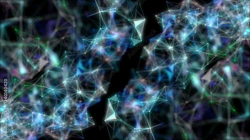 Poster blue abstract background with motion plexus of dots an lines. connected dots and lines on blue backg