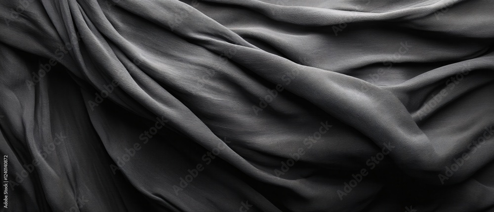 Poster dark flowing fabric with soft folds and shadows creating an elegant and textured background