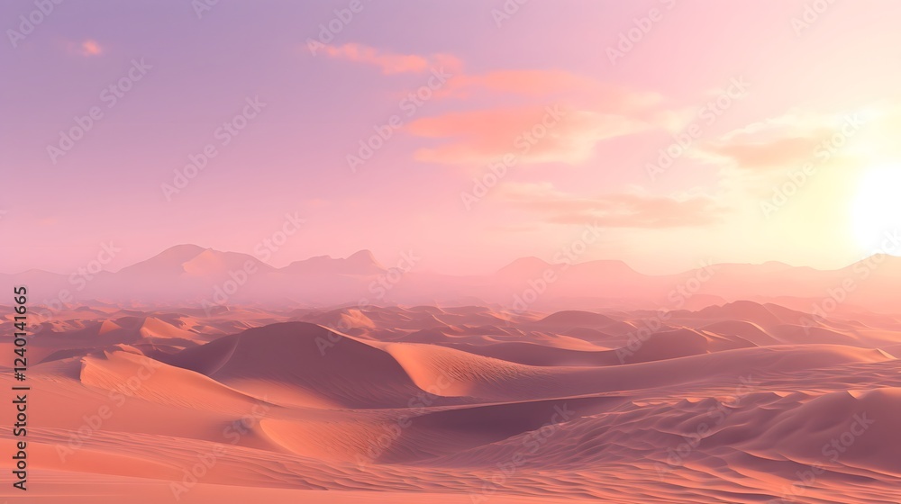 Poster vast desert dunes sculpted by the wind under a captivating twilight sky creating a serene and otherw