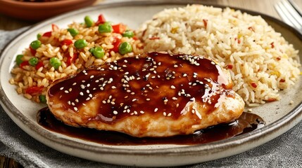 Delicious Teriyaki Glazed Chicken Breast with Rice and Vegetables