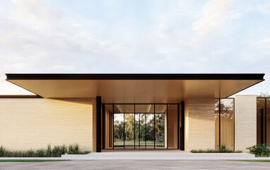 Obraz premium Modern architectural design showcases sleek lines and natural surroundings at sunset