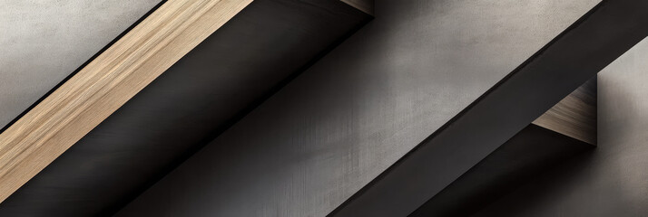 Obraz premium Modern architectural design featuring wooden and concrete elements in a contemporary space