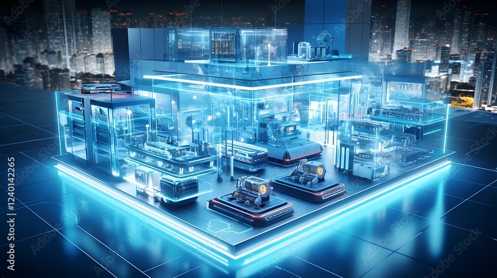 Poster futuristic smart factory interior showcasing advanced intelligence and automation technologies for o