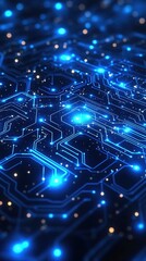 Obraz premium Glowing blue circuit board with bright lights and connections in a futuristic abstract design