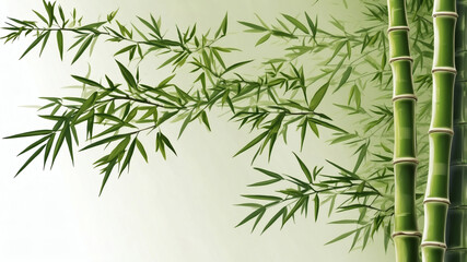 Naklejka premium Serene bamboo grove, lush green leaves and sturdy stalks creating a tranquil atmosphere.