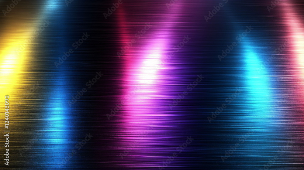 Aufkleber vibrant reflections on a sleek metallic surface illuminated by colorful light. generative ai