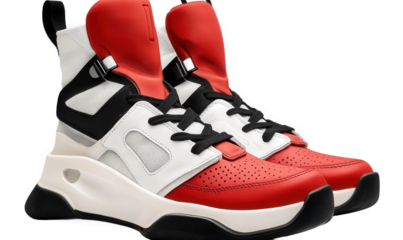 A pair of sneakers with a white background