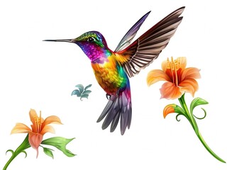 Obraz premium Beautiful Hummingbird in white backround.3d Illustration Art cartoon .amazing logo 