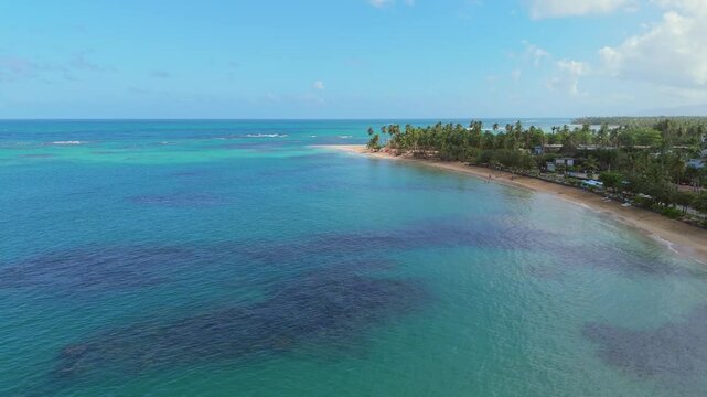 Aerial Journey Over Playa Punta Popy, Las Terrenas, Showcasing Its Tropical Beauty
