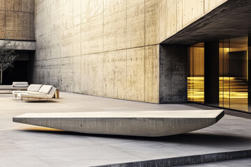 Modern architecture features sleek concrete design in a serene outdoor space