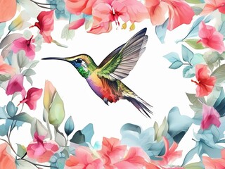 Obraz premium set of flowers and birds