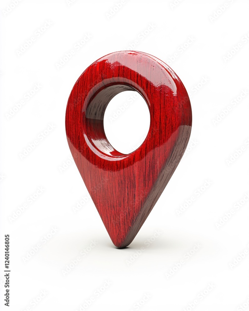 Aufkleber red wooden location pin with a glossy finish on a white background for navigation and maps