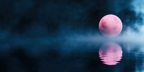 Pink moon reflection in water. Nature and meditation background