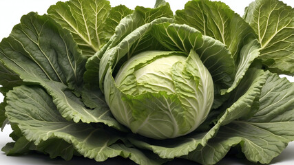 Obraz premium A fresh, whole cabbage nestled amongst its vibrant green leaves, ready for harvest or culinary use.