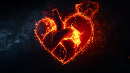 A surreal red heart made of smoke and fire pulsating ai generated