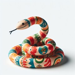 Hand-Painted Wooden Snake Toy with Folk Art Patterns in Bright Colors