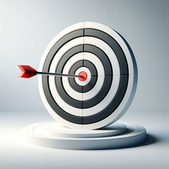 Precision Bullseye Target with Red Arrow Hitting Center on White Stand