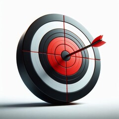 Black and White Bullseye Target with Red Arrow Hitting Center at an Angle