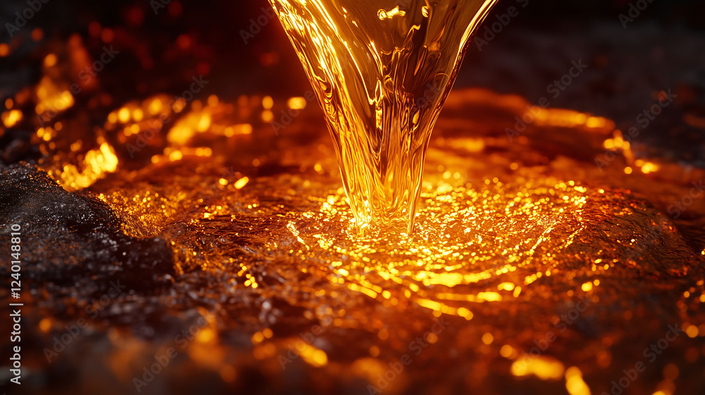 Poster liquid metal flows smoothly in an abstract representation of pouring energy and motion. generative a