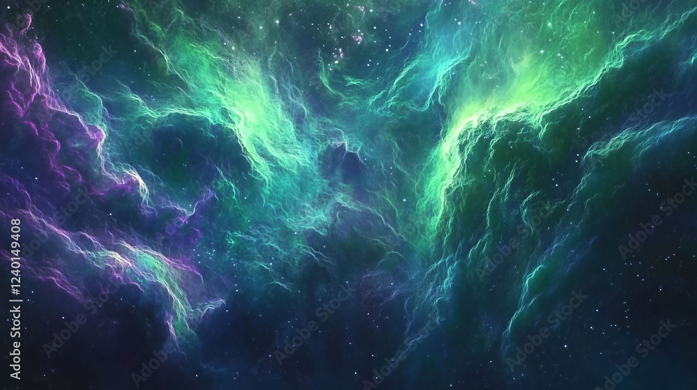 Poster abstract representation of the cosmos with vibrant colors and swirling patterns in cosmic space. gen