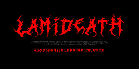 Gothic Punk style type font with Rock and Dark Rock signs and symbols. Dark style font 00s concept. Rock n Roll style lettering, designed in a heavy metal inspired font. Vector illustration