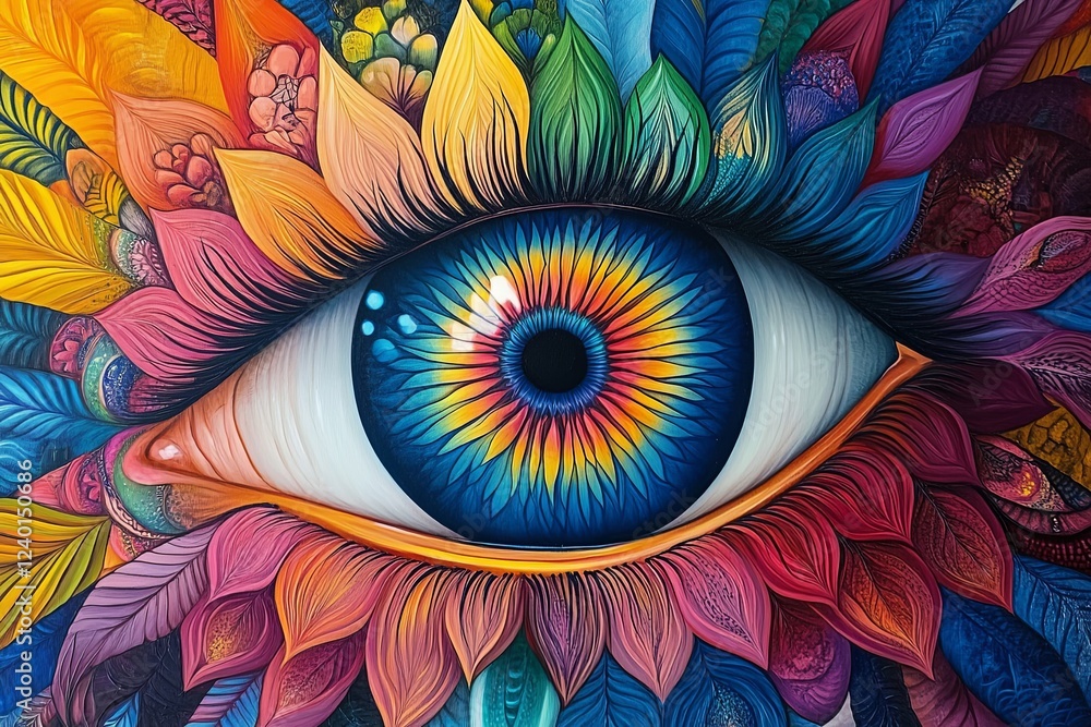 Aufkleber eye-shaped mandala featuring vibrant colors pulsating with energy in a dynamic artistic display