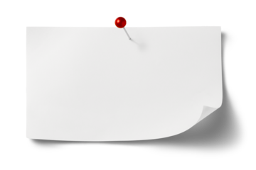 赤い押しピンで留められた、白いメモ