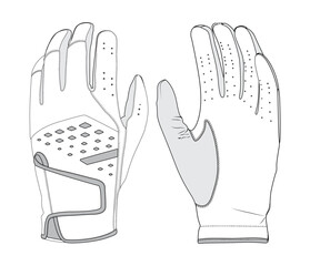 Golf Glove flat sketch vector illustration technical cad drawing sport accessory template	