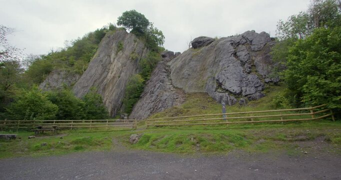 Extra wide shot of Dinas rock at Coed-Y-Rhaidyr, Pontneddfechan