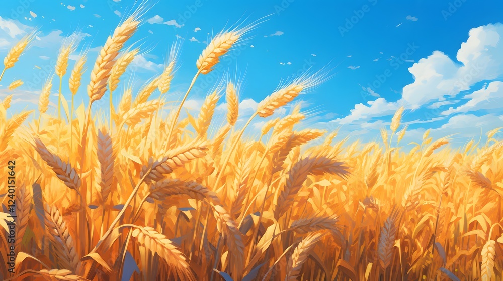 Poster breathtaking panoramic view of vast undulating golden wheat fields swaying gently in the breeze bene