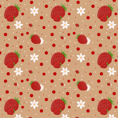 Seamless patterns with a beautiful srawberry and white flower theme